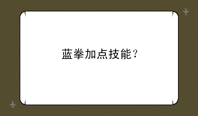蓝拳加点技能？
