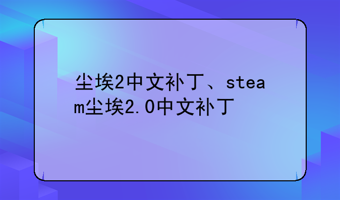 尘埃2中文补丁、steam尘埃2.0中文补丁